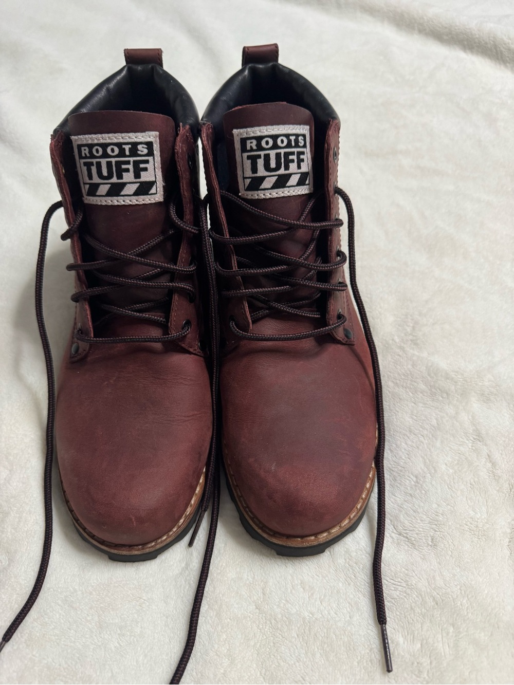Roots Tuff Womens Burgundy Leather Lace-Up Boots
